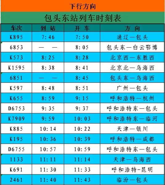 最新发布：包头地区各火车站列车时刻表  -图13